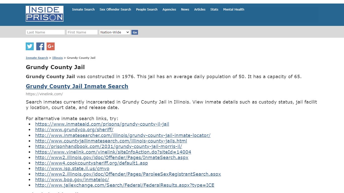 Grundy County Jail - Illinois - Inmate Search